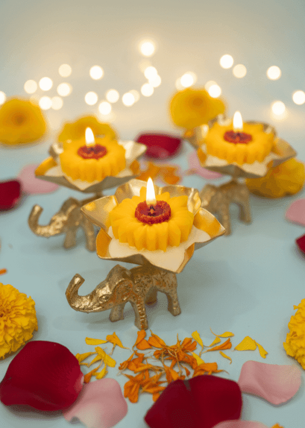 Sunflower Elephant Urli Candle