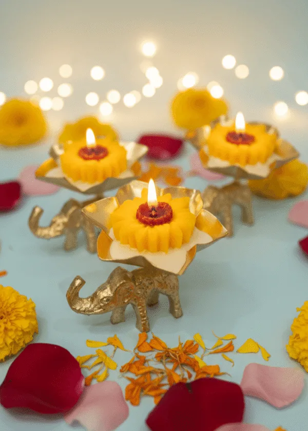 Sunflower Elephant Urli Candle
