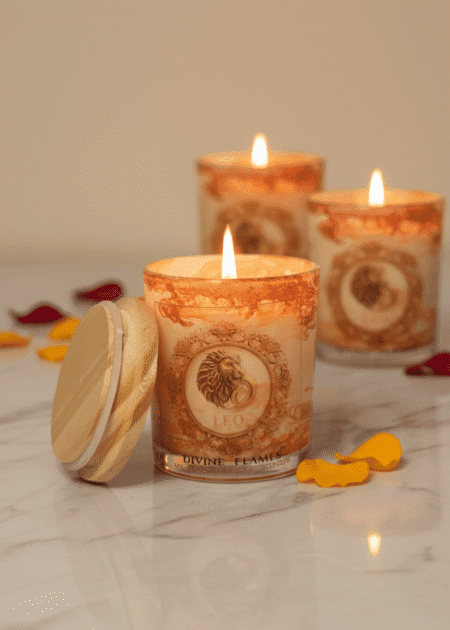 Leo Zodiac Marble Glass Candle - Image 2
