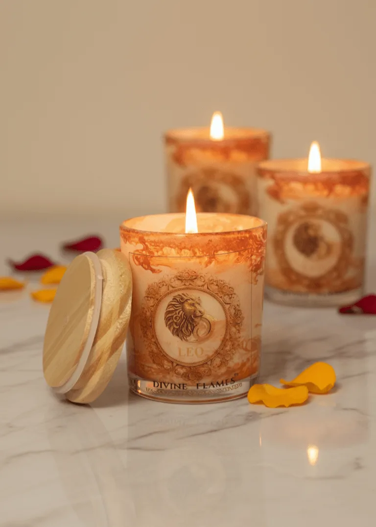 Leo Zodiac Marble Glass Candle Leo Zodiac Marble Glass Candle - Image 2