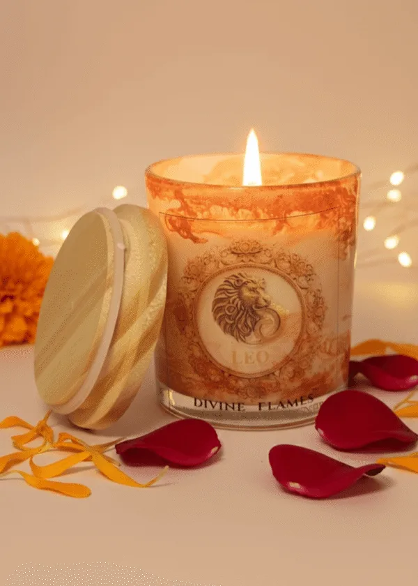 Leo Zodiac Marble Glass Candle