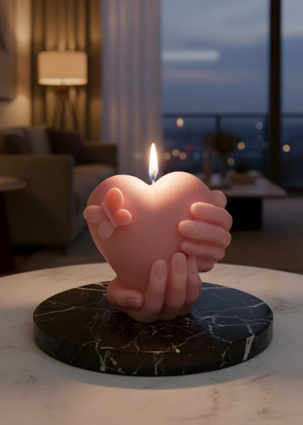Heart on Palms with Butterfly Candle