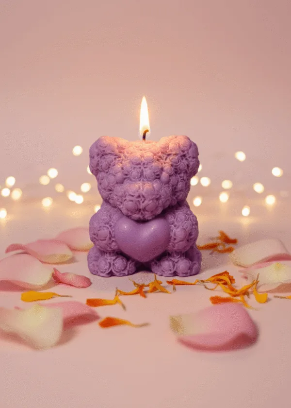 Teddy Rose Heart Candle